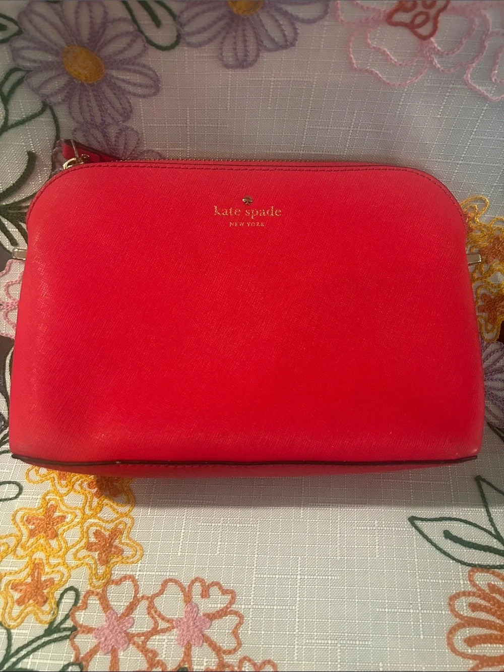 kate spade bright pink Saffiano leather cosmetic pouch